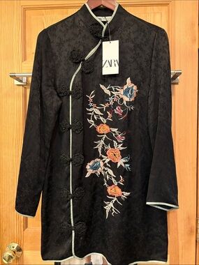 Embroidered Jacquard Chinese Cheongsam Mini Dress Sz L